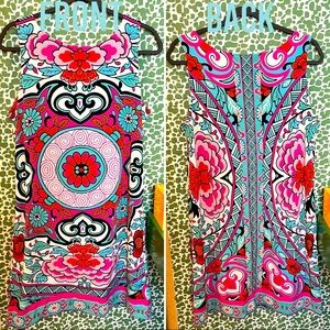EUC Pattern Dress with pink tones, orange, red and turquoise!